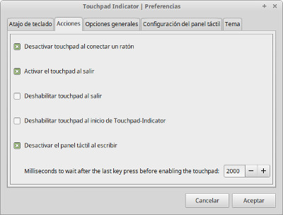 Preferencias Touchpad Indicator